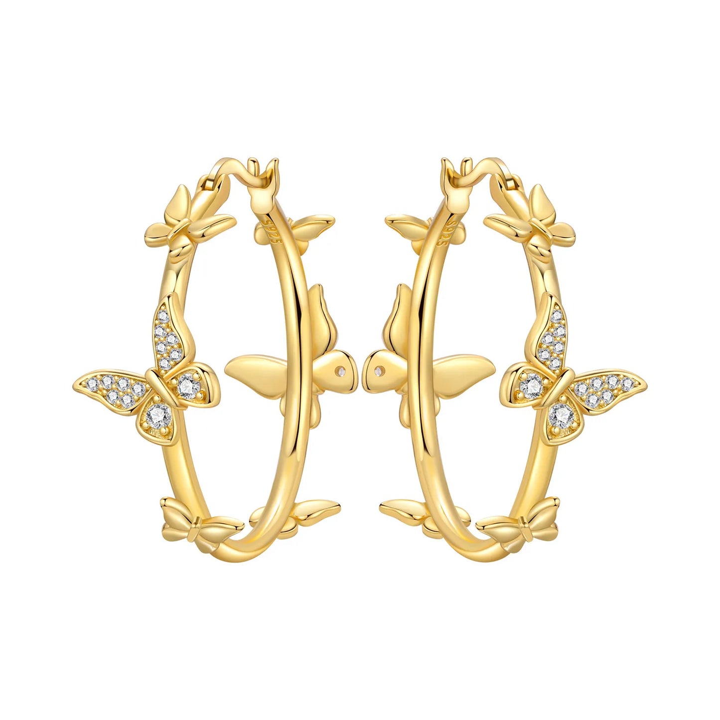 S925 Sterling Silver 18K Gold-Lined Zircon Hoop Earrings for Women