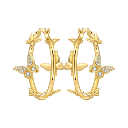 S925 Sterling Silver 18K Gold-Lined Zircon Hoop Earrings for Women