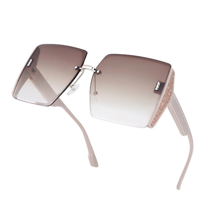 Women’s Vintage Square Frameless Sunglasses – Retro Gradient Lens UV Protection Fashion Shades