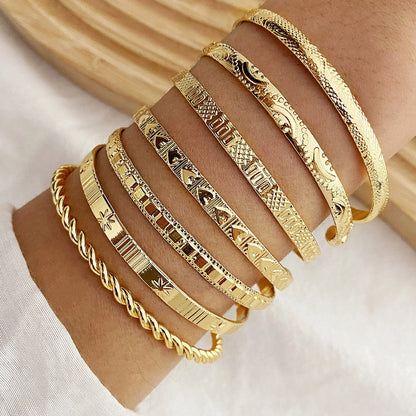 7 Piece Gold Cuff Bracelet Set for Women Geometric Stackable Boho Jewelry