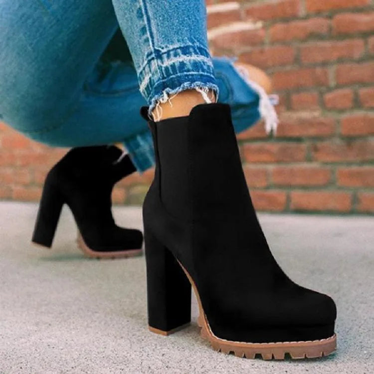 Women’s Open Toe Ankle Boots – Suede Chunky High Heel Fashion Shoes