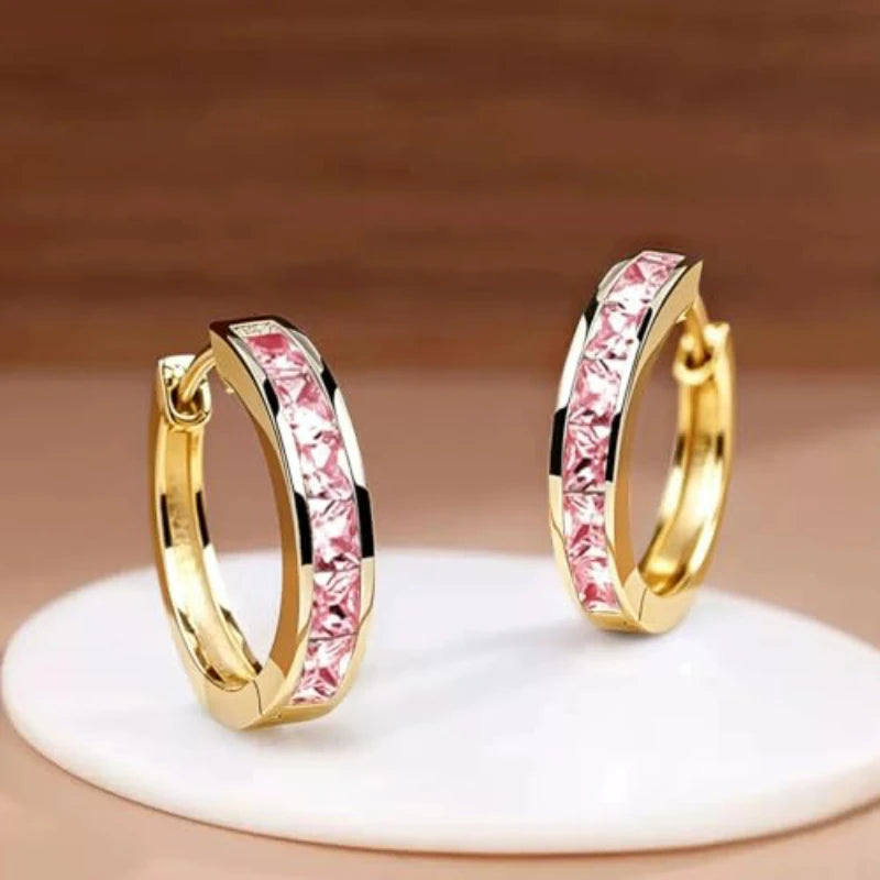 Classic Gold Tone Square Cut Cubic Zirconia Hoop Earrings for Women