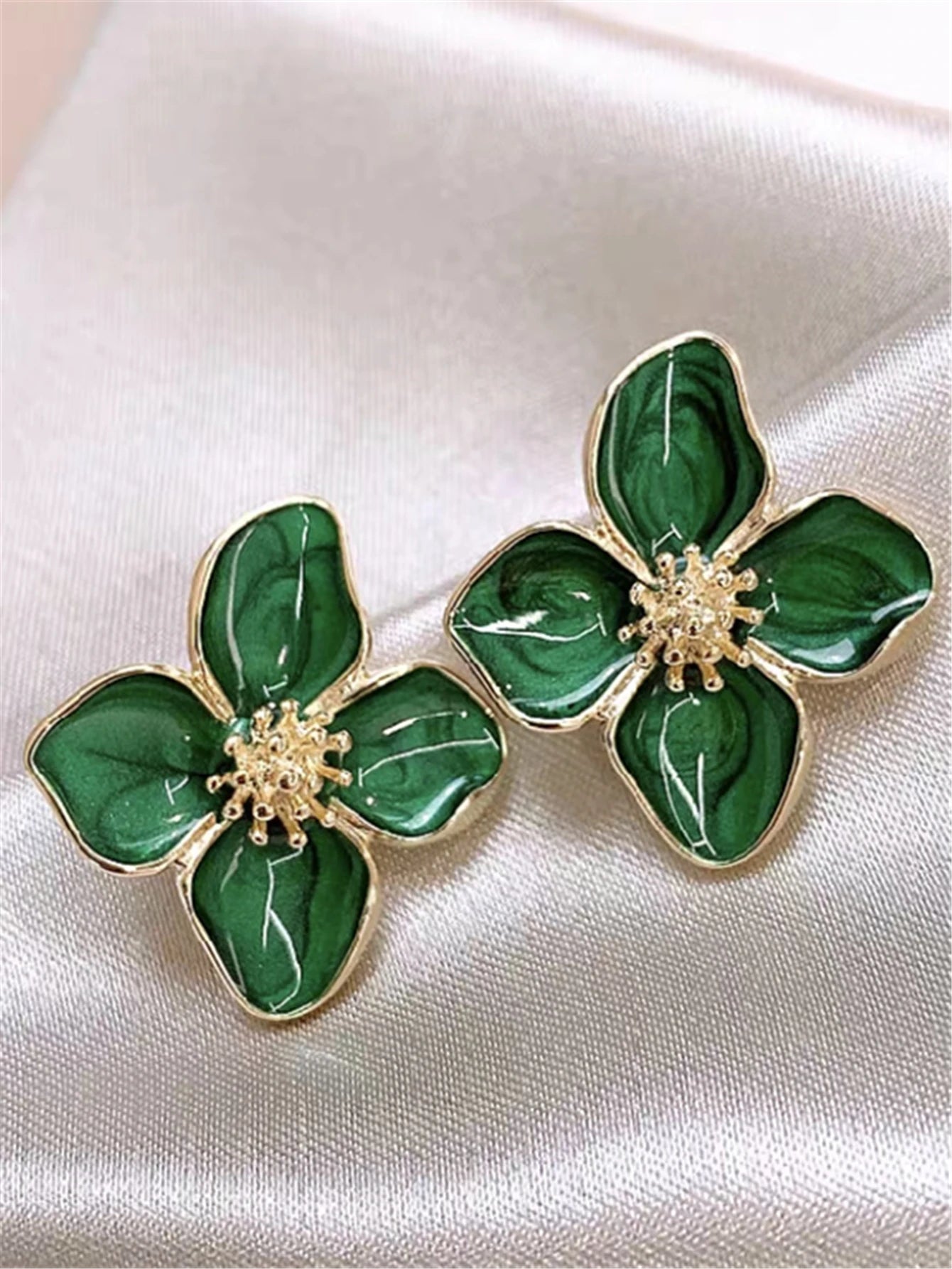 Hibiscus Flower Stud Earrings for Women and Girls–Dropped Glaze Floral Design, French Vintage Inspired, Romantic Wedding Jewelry Gift