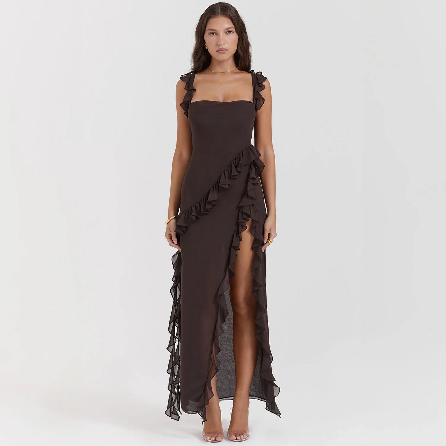 Women’s Sexy Backless Maxi Dress – Elegant Red High Slit Summer Party Evening Dress