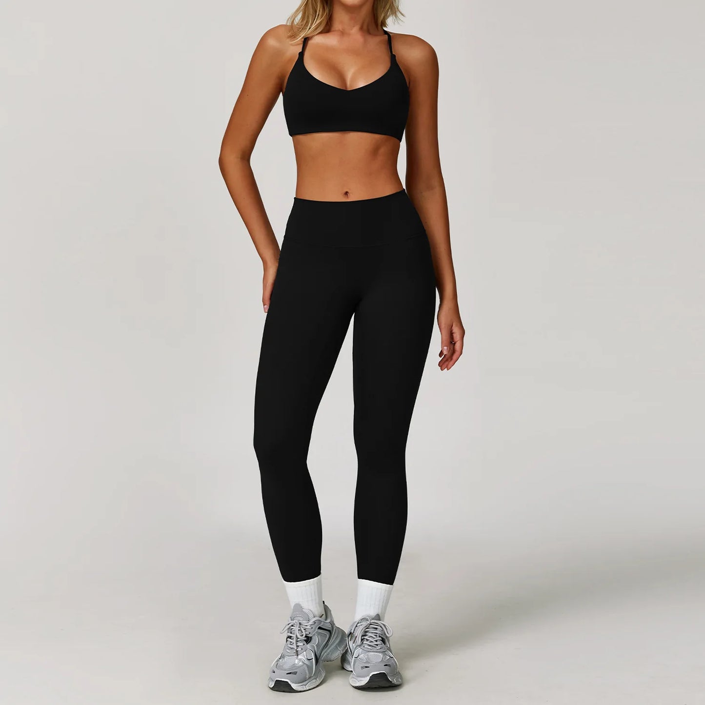 Women's 2/3PCS Yoga Set Workout Clothes Long Sleeve Sports Bra Leggings Gym Running Activewear Outfit