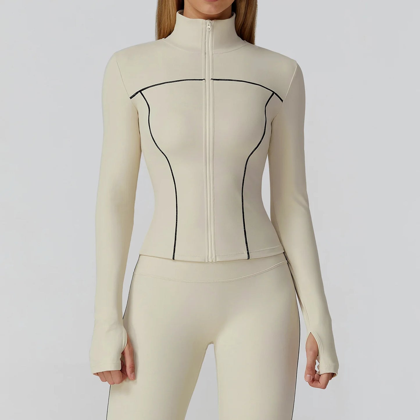 Women's Seamless Zip-Up Workout Jacket – Quick Dry Long Sleeve Yoga & Running Gym Top with Thumb Holes, Lightweight Athletic Fitness Jacket