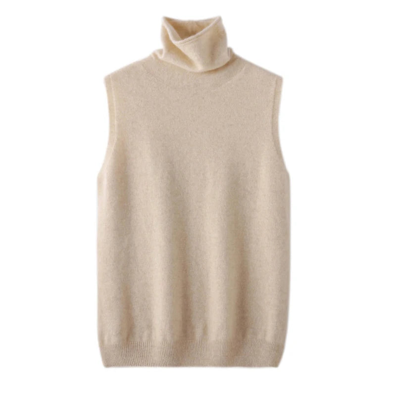 Womens Merino Wool Turtleneck Sweater Vest Sleeveless Knit Top
