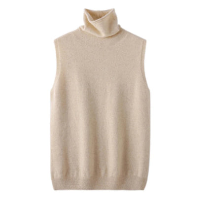 Womens Merino Wool Turtleneck Sweater Vest Sleeveless Knit Top