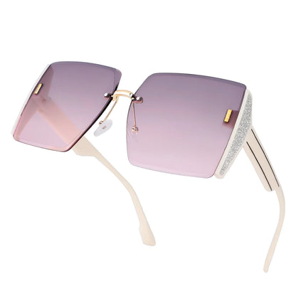 Women’s Vintage Square Frameless Sunglasses – Retro Gradient Lens UV Protection Fashion Shades