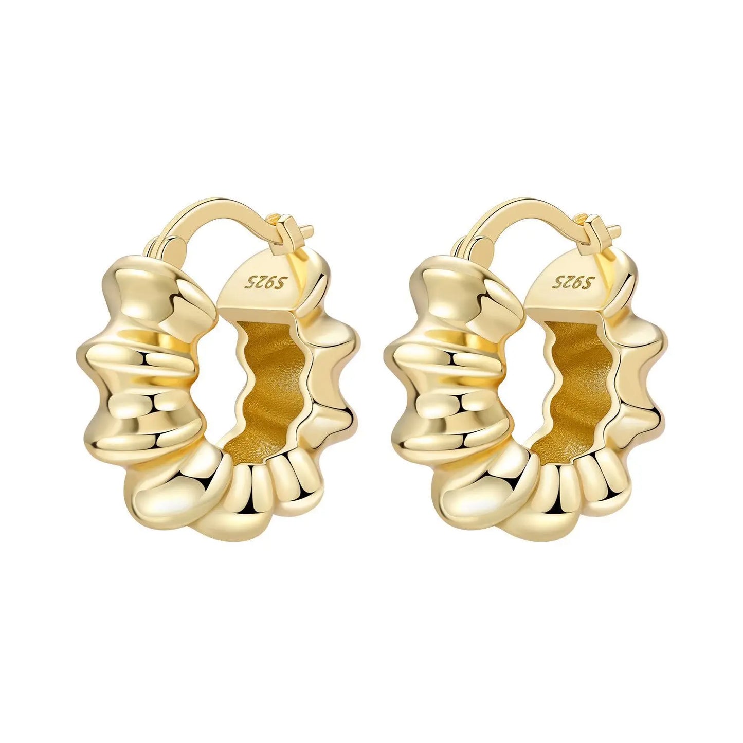S925 Sterling Silver 18K Gold-Lined Zircon Hoop Earrings for Women