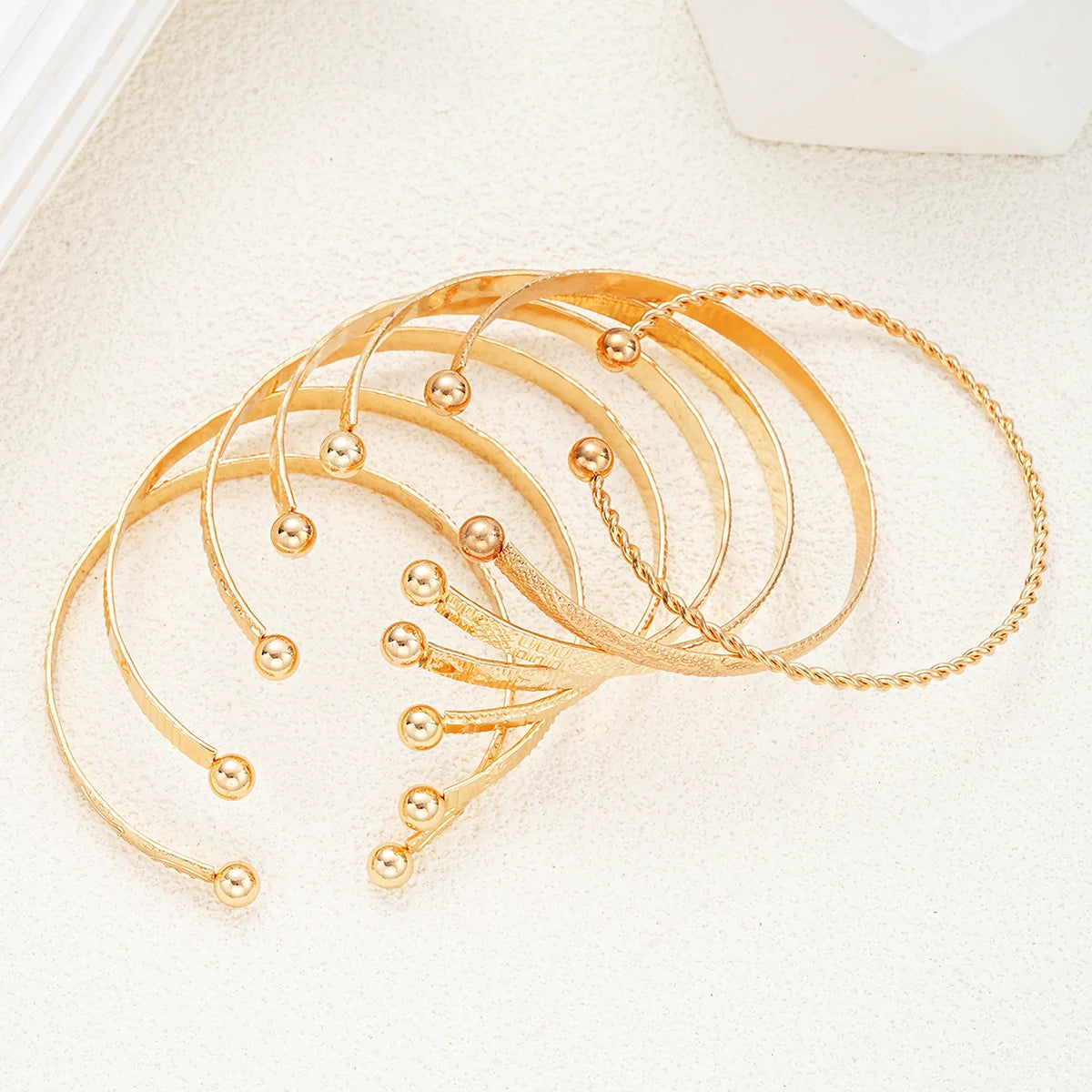 7 Piece Gold Cuff Bracelet Set for Women Geometric Stackable Boho Jewelry