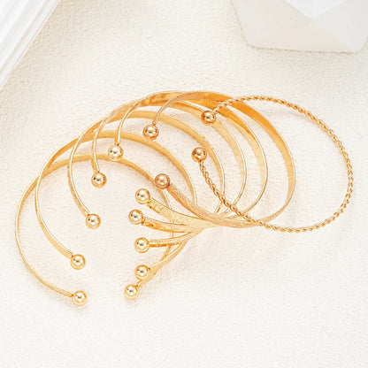 7 Piece Gold Cuff Bracelet Set for Women Geometric Stackable Boho Jewelry