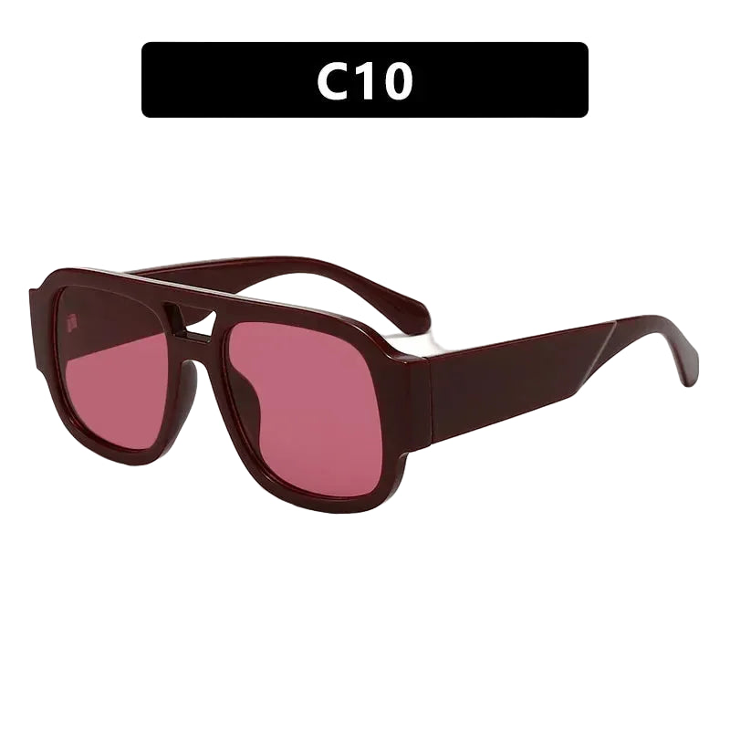 Retro Double Bridge Square Sunglasses for Women & Men – Candy Color Oversized UV400 Fashion Sun Glasses