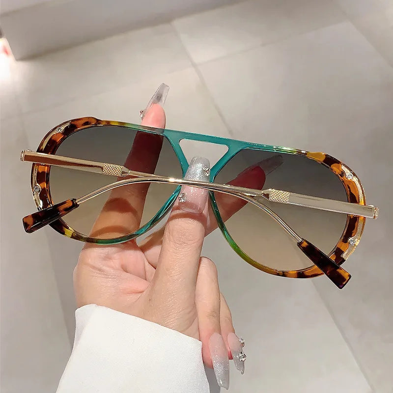 Vintage Double Bridge Oval Sunglasses UV400 | Luxury Gradient Lens Retro Fashion Eyewear for Men & Women