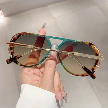 Vintage Double Bridge Oval Sunglasses UV400 | Luxury Gradient Lens Retro Fashion Eyewear for Men & Women
