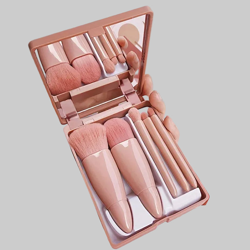 5 Piece Portable Makeup Brush Set With Mirror Foldable Travel Kit