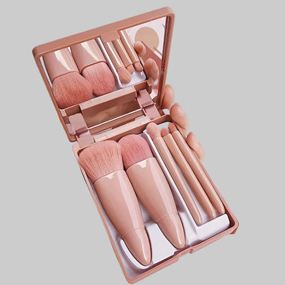 5 Piece Portable Makeup Brush Set With Mirror Foldable Travel Kit