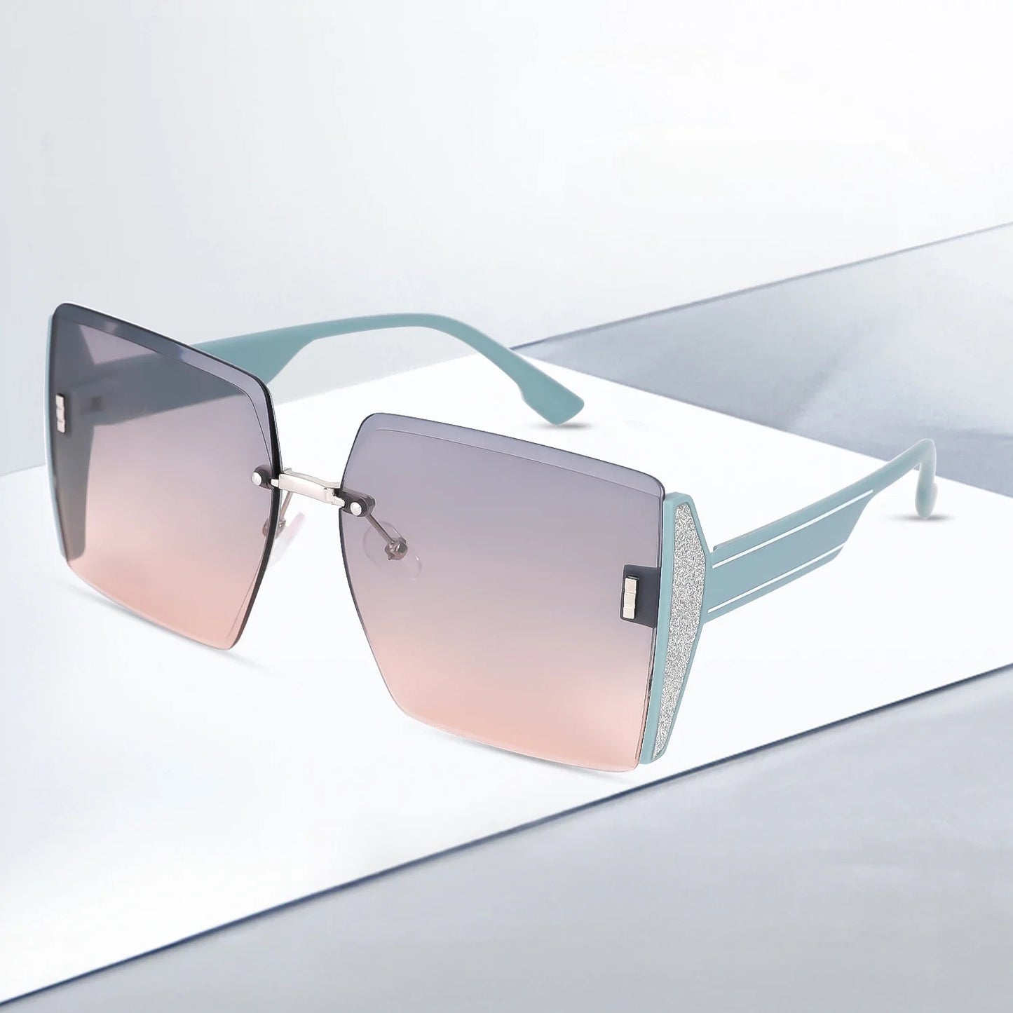 Women’s Vintage Square Frameless Sunglasses – Retro Gradient Lens UV Protection Fashion Shades
