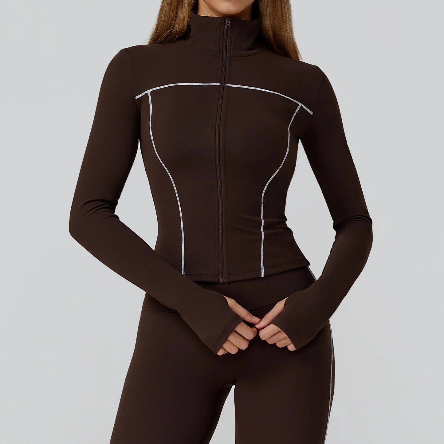 Women's Seamless Zip-Up Workout Jacket – Quick Dry Long Sleeve Yoga & Running Gym Top with Thumb Holes, Lightweight Athletic Fitness Jacket