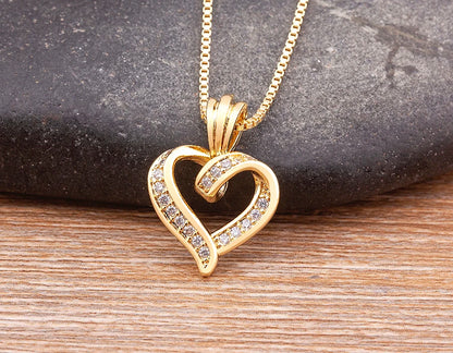 Gold Open Heart Pendant Necklace for Women – Sparkling Cubic Zirconia Dainty Clavicle Chain, Romantic Jewelry Gift