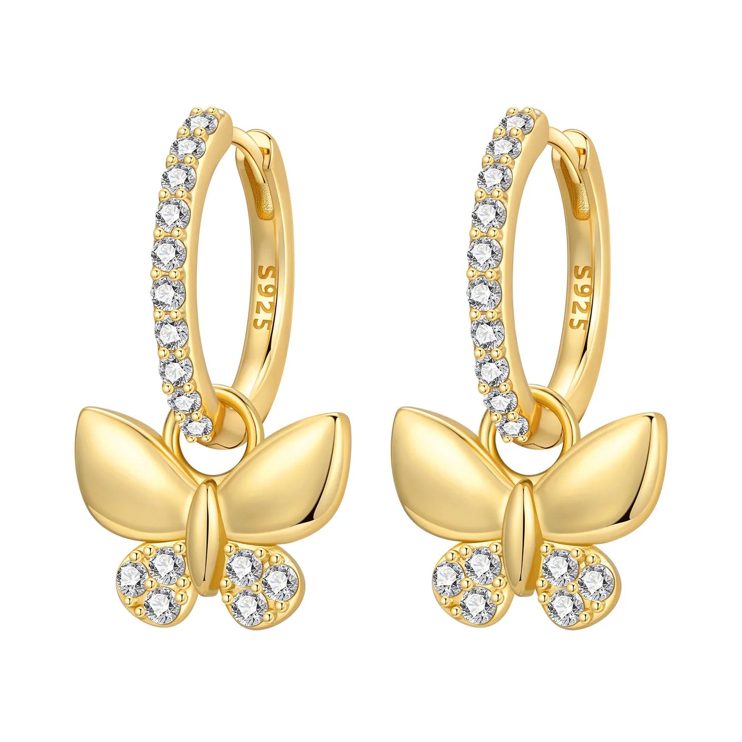 S925 Sterling Silver 18K Gold-Lined Zircon Hoop Earrings for Women