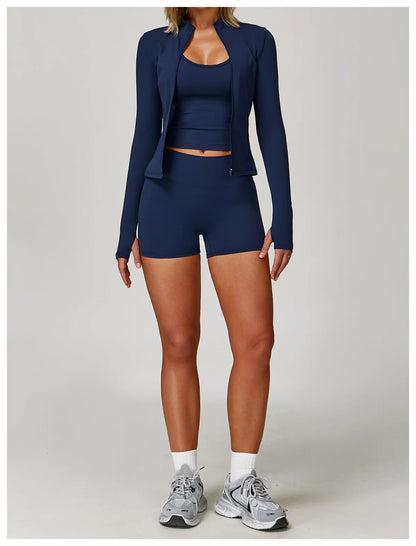 Women's 2/3PCS Yoga Set Workout Clothes Long Sleeve Sports Bra Leggings Gym Running Activewear Outfit