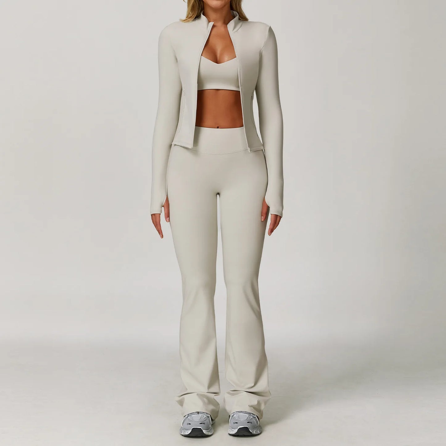 Women's 2/3PCS Yoga Set Workout Clothes Long Sleeve Sports Bra Leggings Gym Running Activewear Outfit