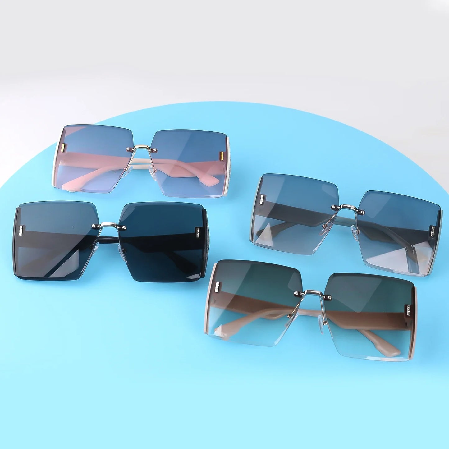 Women’s Vintage Square Frameless Sunglasses – Retro Gradient Lens UV Protection Fashion Shades