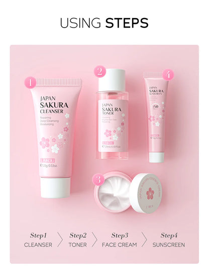 LAIKOU Sakura Skin Care Sets Facial Cleanser Face Cream Serum Toner Moisturizing Brightening Firming Hydrating Face Care Kit