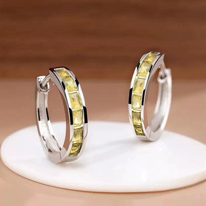 Classic Gold Tone Square Cut Cubic Zirconia Hoop Earrings for Women