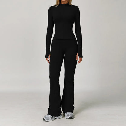 Women's 2/3PCS Yoga Set Workout Clothes Long Sleeve Sports Bra Leggings Gym Running Activewear Outfit
