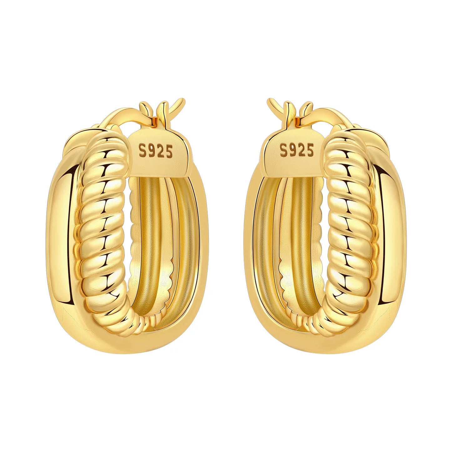S925 Sterling Silver 18K Gold-Lined Zircon Hoop Earrings for Women