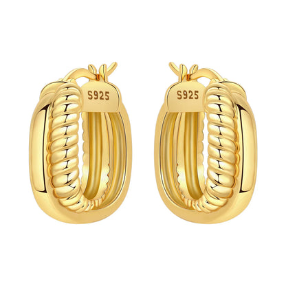 S925 Sterling Silver 18K Gold-Lined Zircon Hoop Earrings for Women