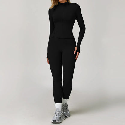 Women's 2/3PCS Yoga Set Workout Clothes Long Sleeve Sports Bra Leggings Gym Running Activewear Outfit