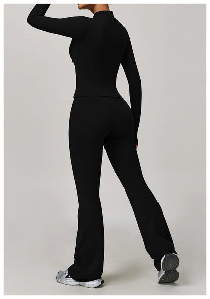 Women's 2/3PCS Yoga Set Workout Clothes Long Sleeve Sports Bra Leggings Gym Running Activewear Outfit