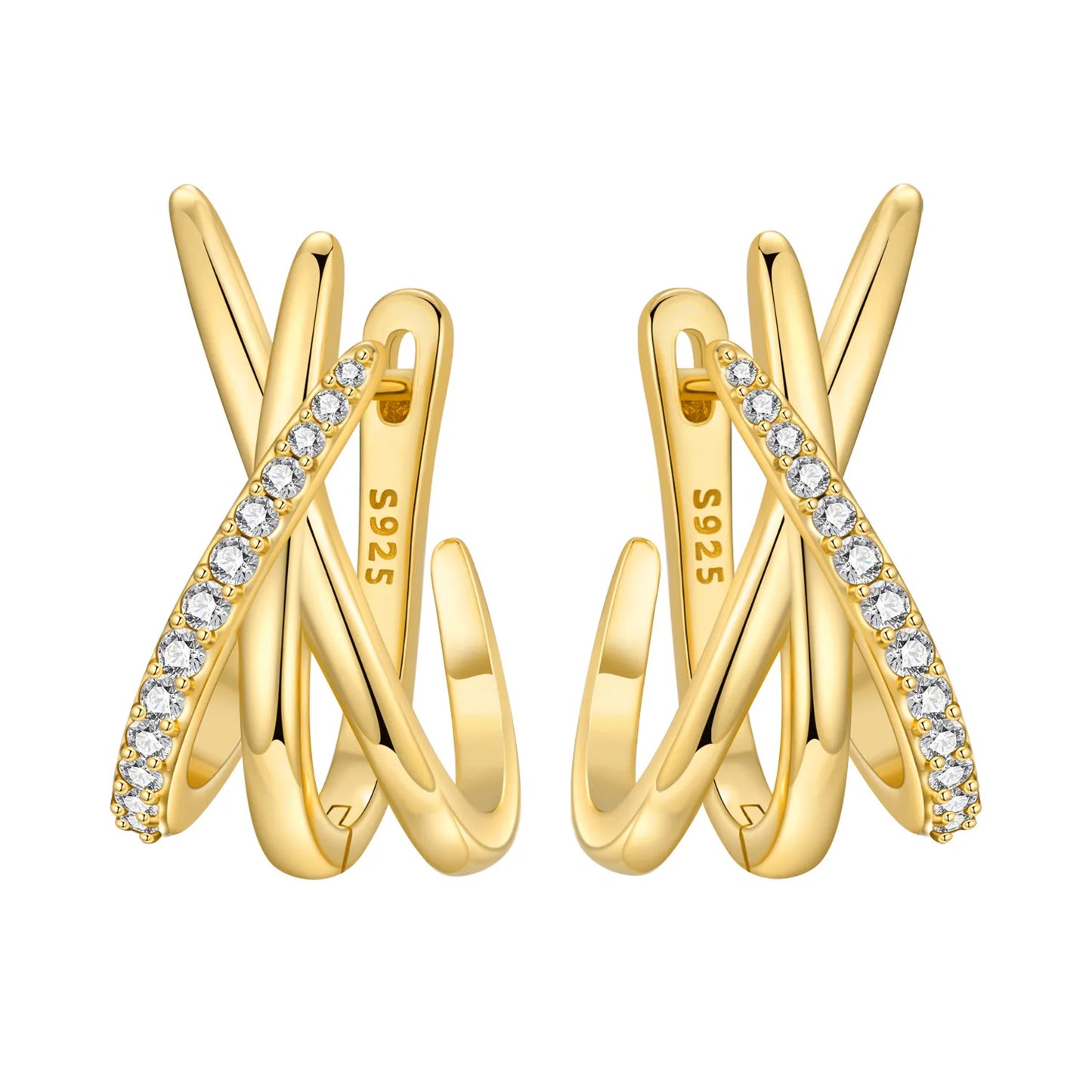 S925 Sterling Silver 18K Gold-Lined Zircon Hoop Earrings for Women