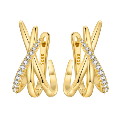 S925 Sterling Silver 18K Gold-Lined Zircon Hoop Earrings for Women