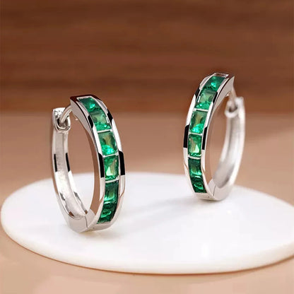 Classic Gold Tone Square Cut Cubic Zirconia Hoop Earrings for Women