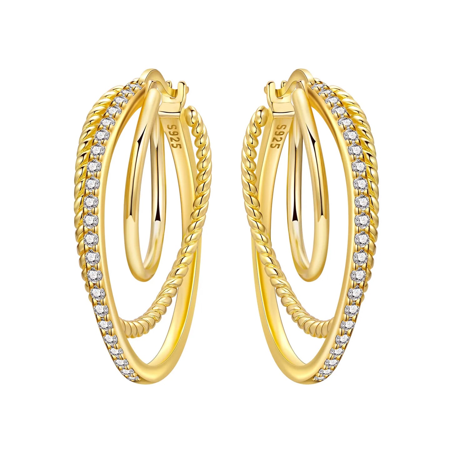 S925 Sterling Silver 18K Gold-Lined Zircon Hoop Earrings for Women