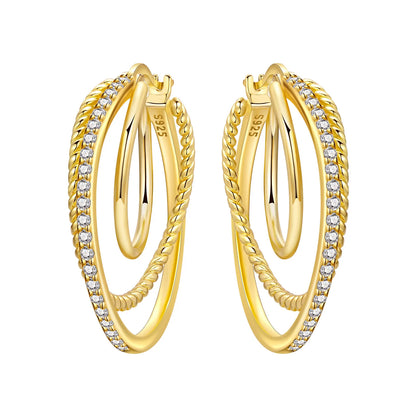 S925 Sterling Silver 18K Gold-Lined Zircon Hoop Earrings for Women
