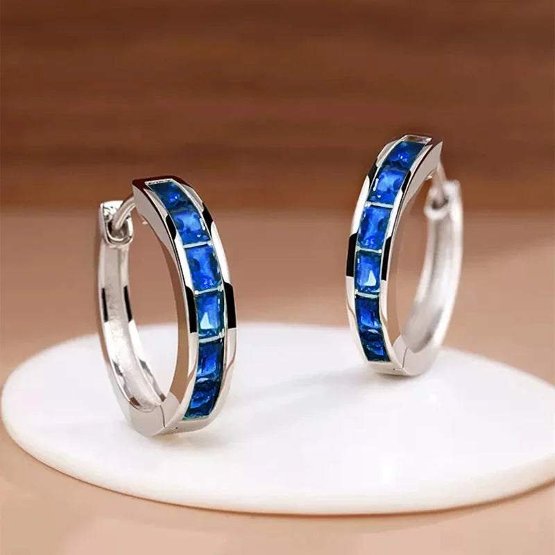 Classic Gold Tone Square Cut Cubic Zirconia Hoop Earrings for Women