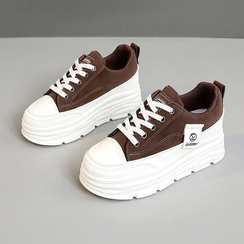 Women’s Chunky Lace-Up Sneakers – Soft Sole Casual Walking Shoes Trendy Vulcanized Fashion Sneakers