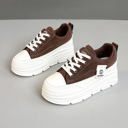 Women’s Chunky Lace-Up Sneakers – Soft Sole Casual Walking Shoes Trendy Vulcanized Fashion Sneakers