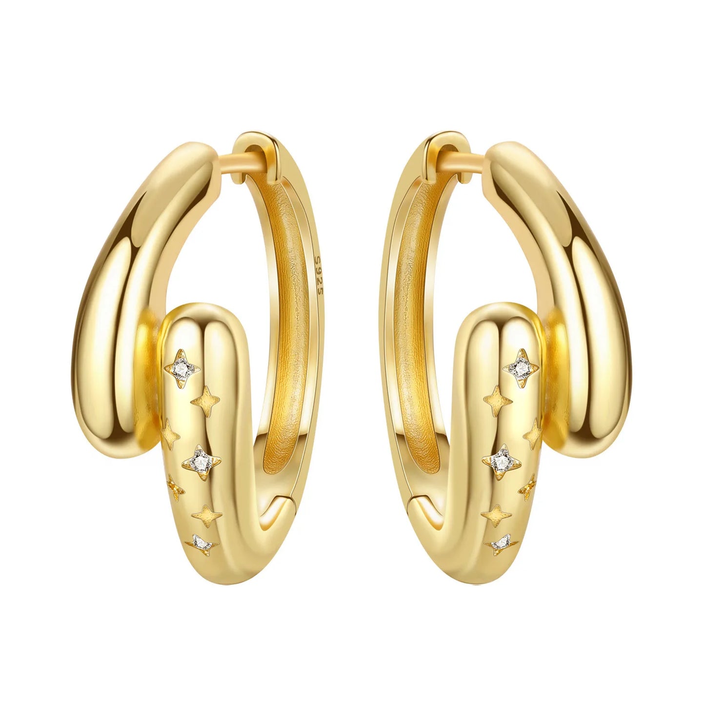 S925 Sterling Silver 18K Gold-Lined Zircon Hoop Earrings for Women
