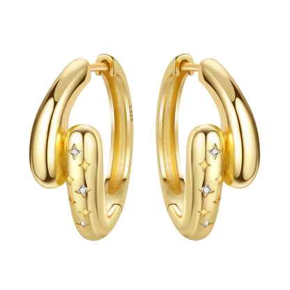 S925 Sterling Silver 18K Gold-Lined Zircon Hoop Earrings for Women