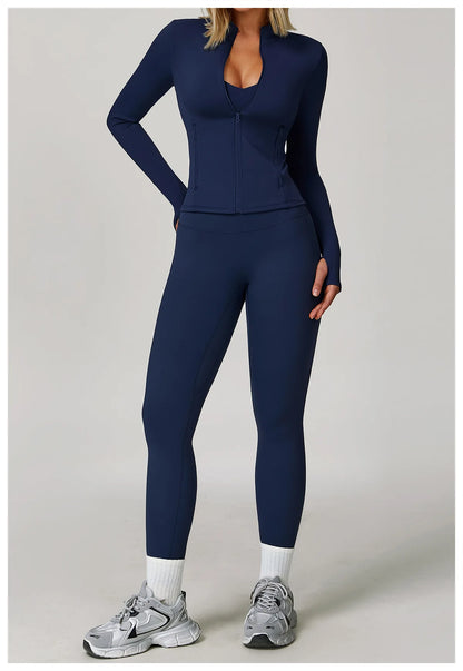 Women's 2/3PCS Yoga Set Workout Clothes Long Sleeve Sports Bra Leggings Gym Running Activewear Outfit