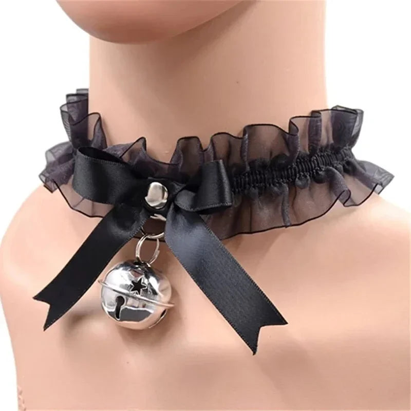 Lace Aesthetic Necklace Bow Knot Bell Choker Necklace Women's Cute Collar Gothic Simple Sexy Lovely Pendant Fashion Jewelry