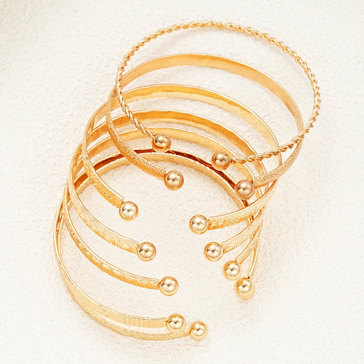 7 Piece Gold Cuff Bracelet Set for Women Geometric Stackable Boho Jewelry