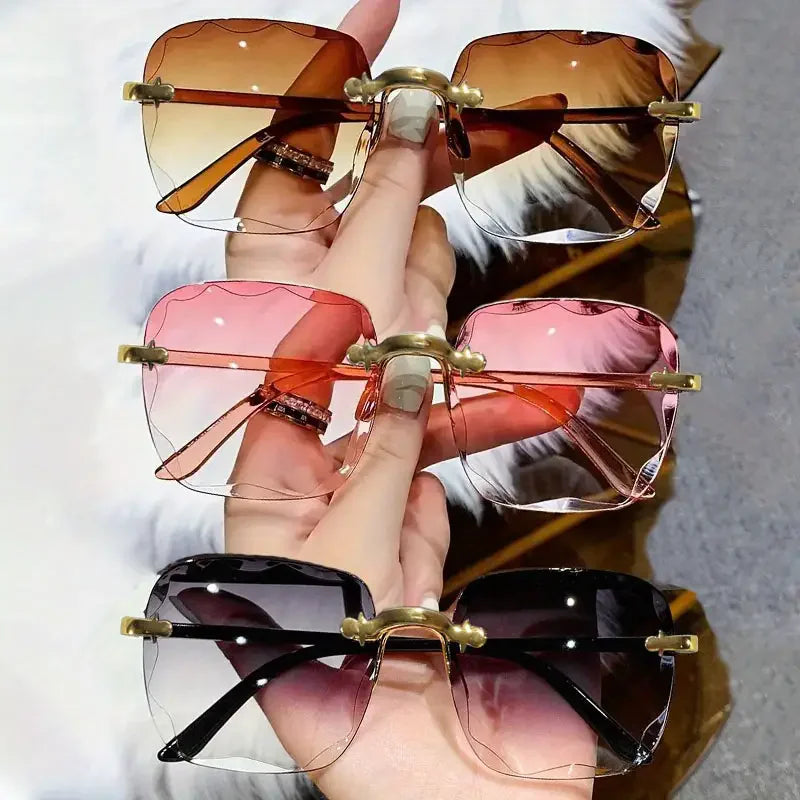 3PCS Square Rimless Sunglasses for Women & Men – Luxury Designer UV400 Shades, Fashion Summer Red Gradient Sun Glasses Set