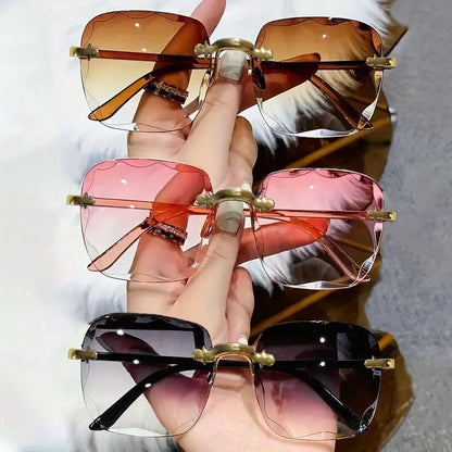 3PCS Square Rimless Sunglasses for Women & Men – Luxury Designer UV400 Shades, Fashion Summer Red Gradient Sun Glasses Set